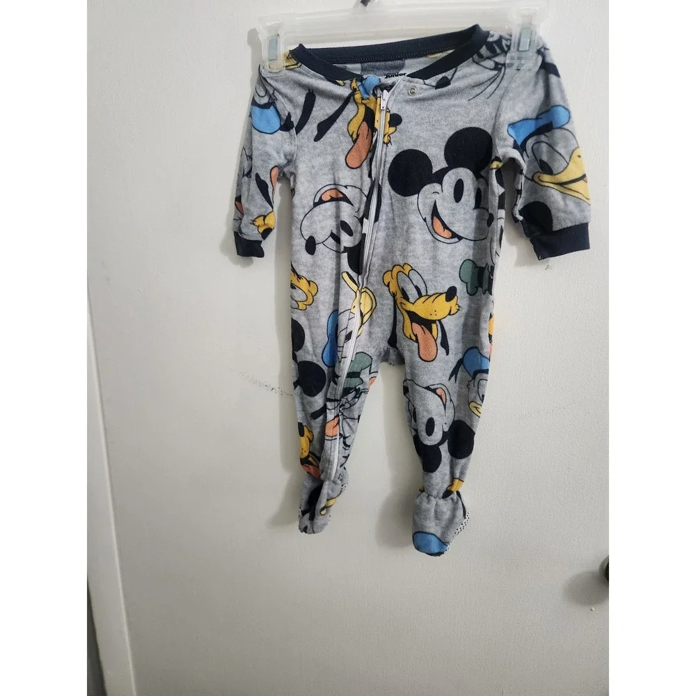 Disney Junior Mickey Mouse Pluto Donald Duck Footed Sleeper Pajamas 12M Gray